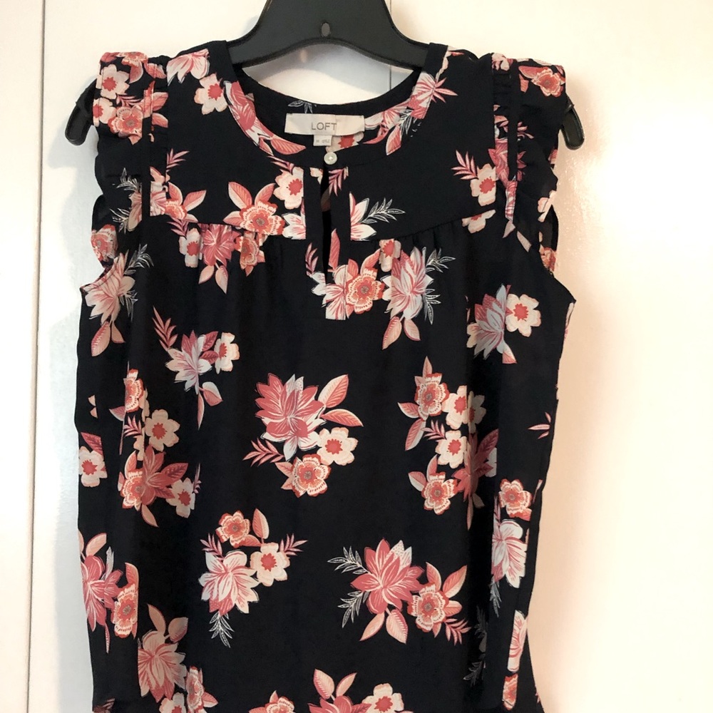 Navy Floral Sleeveless Blouse